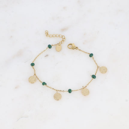 Bracelet - boules en émail et pampilles rondes martelées