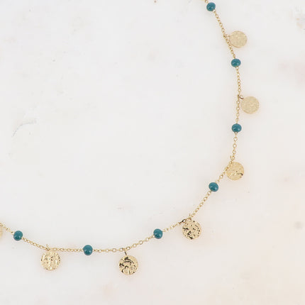 Collier - boules en émail et pampilles rondes martelées