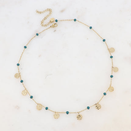 Collier - boules en émail et pampilles rondes martelées