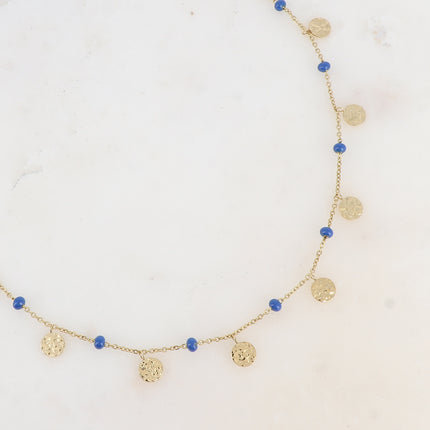 Collier - boules en émail et pampilles rondes martelées