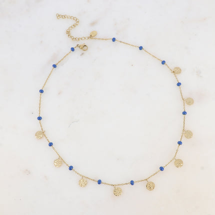Collier - boules en émail et pampilles rondes martelées