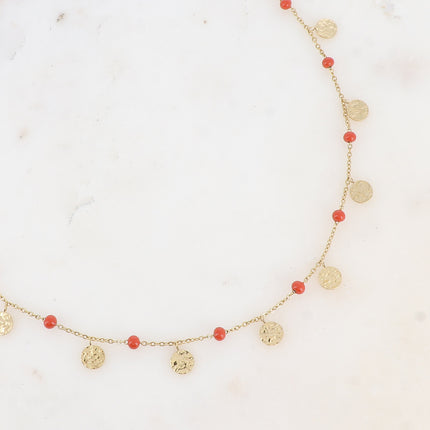 Collier - boules en émail et pampilles rondes martelées