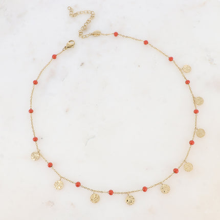 Collier - boules en émail et pampilles rondes martelées