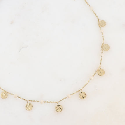 Collier - boules en émail et pampilles rondes martelées