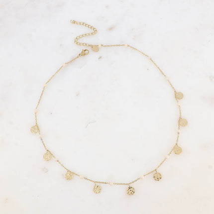 Collier - boules en émail et pampilles rondes martelées