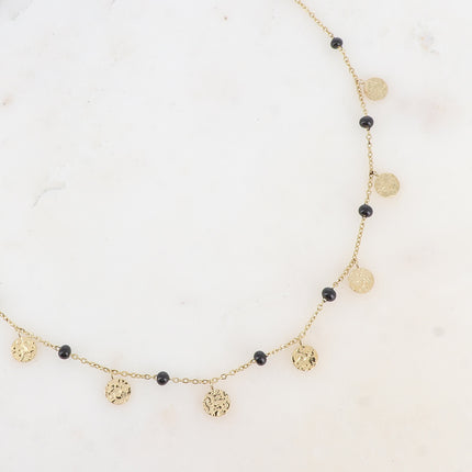 Collier - boules en émail et pampilles rondes martelées