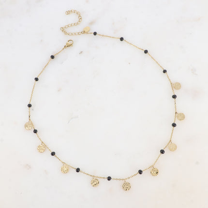 Collier - boules en émail et pampilles rondes martelées