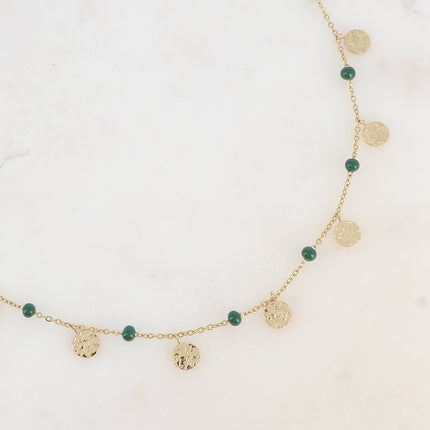 Collier - boules en émail et pampilles rondes martelées