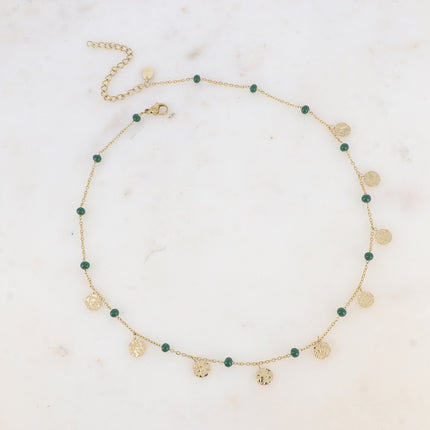 Collier - boules en émail et pampilles rondes martelées
