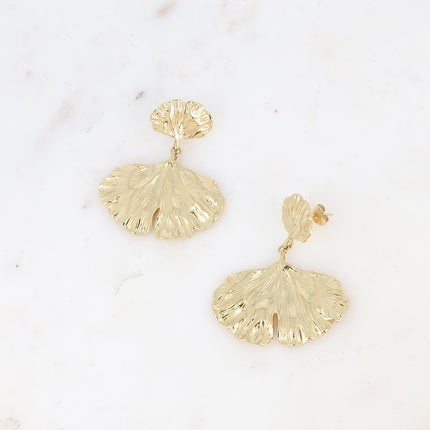 Boucles pendantes Sierra - 2 feuilles de ginko texturées