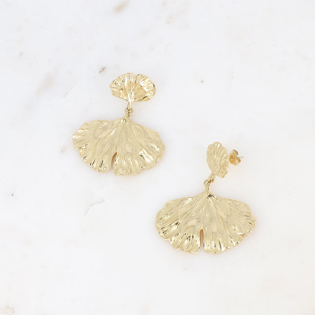 Boucles pendantes Sierra - 2 feuilles de ginko texturées