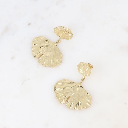 Boucles pendantes Sierra - 2 feuilles de ginko texturées