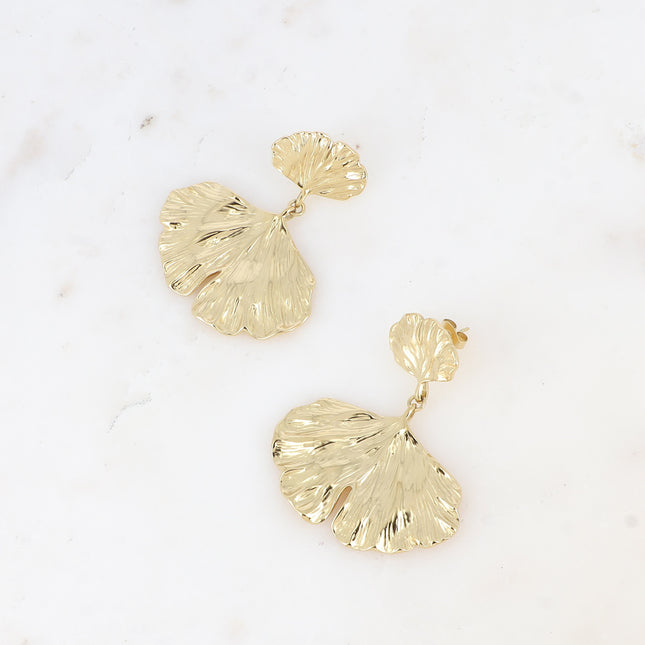 Boucles pendantes Sierra - 2 feuilles de ginko texturées