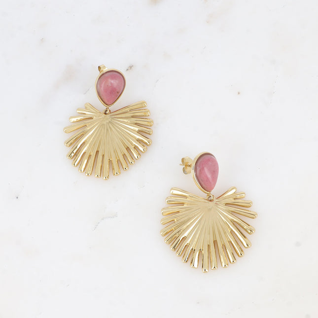 Boucles pendantes - pierre naturelle goutte et feuille de palmier