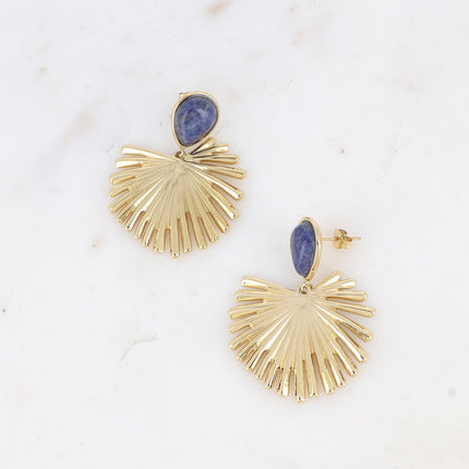 Boucles pendantes - pierre naturelle goutte et feuille de palmier