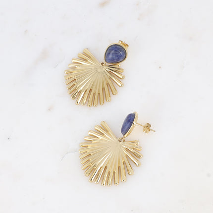 Boucles pendantes - pierre naturelle goutte et feuille de palmier