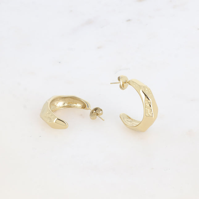 Hoop earrings - smooth and hammered facets 21x25mm