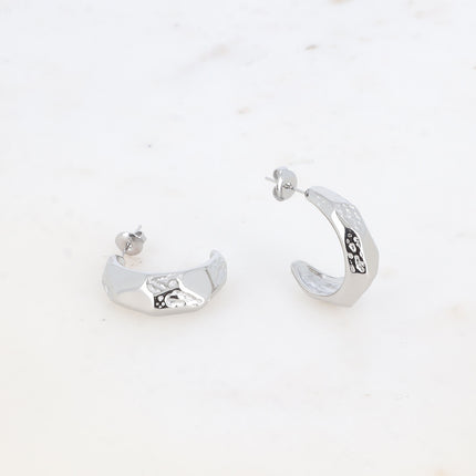 Hoop earrings - smooth and hammered facets 21x25mm