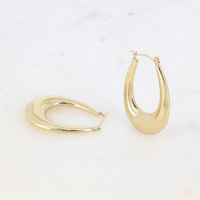 Creole earrings - oval shape with textured edges