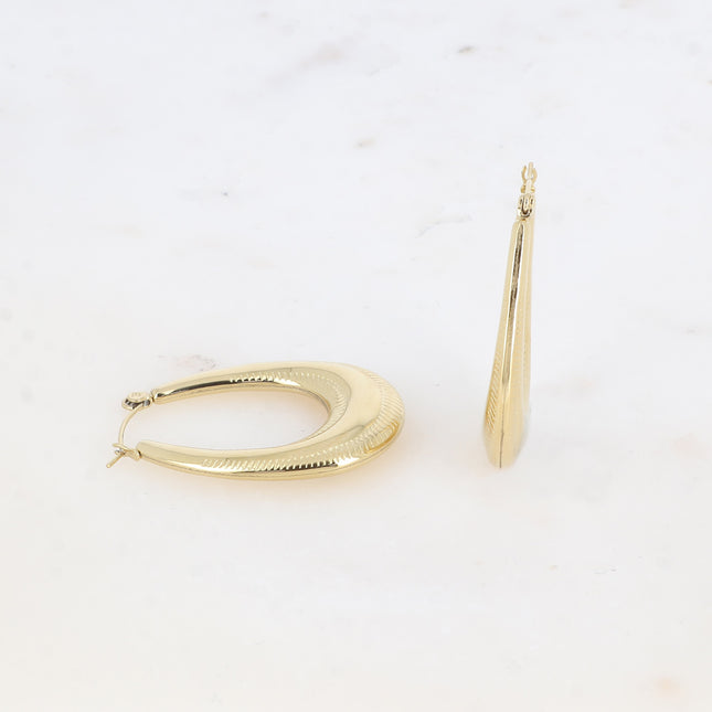 Creole earrings - oval shape with textured edges