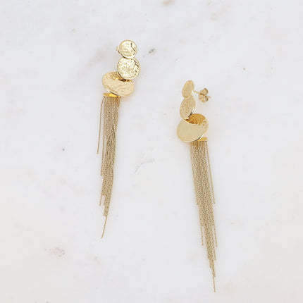 Boucles pendantes Taliana - ronds martelés et mailles serpent fines pendantes