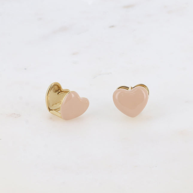 Creole earrings - double heart and enamel