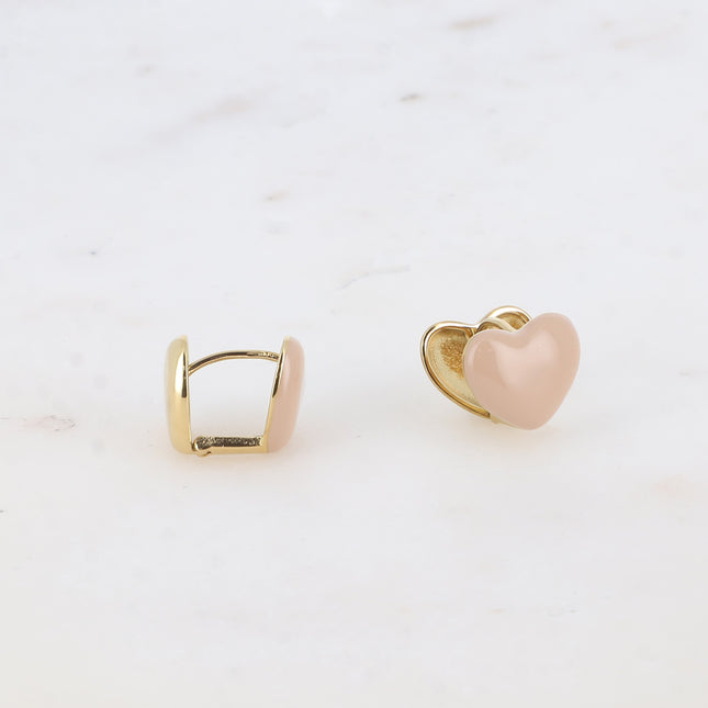 Creole earrings - double heart and enamel
