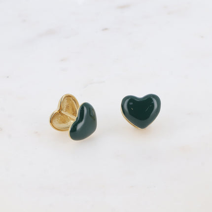 Creole earrings - double heart and enamel