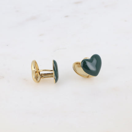 Creole earrings - double heart and enamel