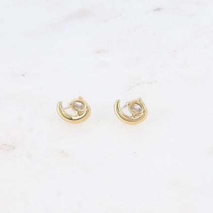 Boucles puces - lune avec oxyde de zirconium ovale