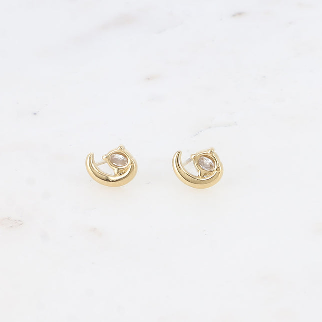 Boucles puces - lune avec oxyde de zirconium ovale