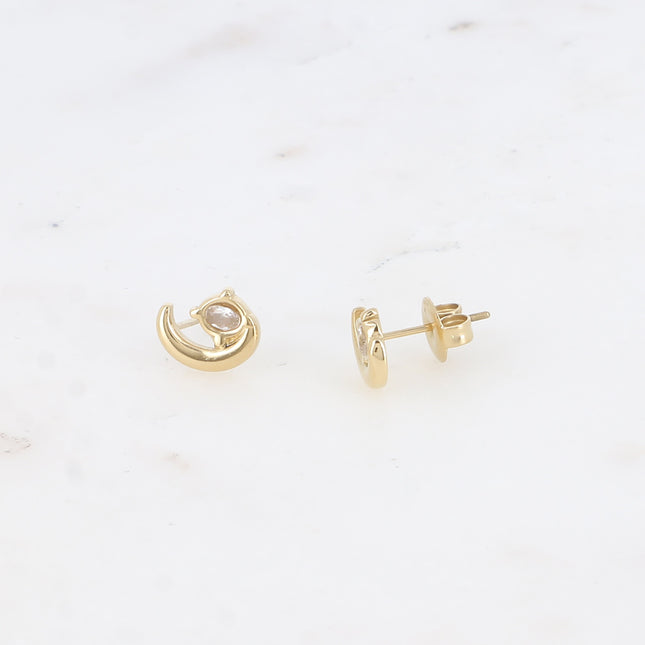 Boucles puces - lune avec oxyde de zirconium ovale