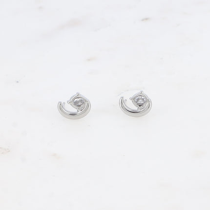 Boucles puces - lune avec oxyde de zirconium ovale