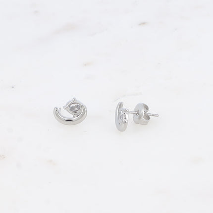 Boucles puces - lune avec oxyde de zirconium ovale