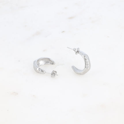 Hoop earrings - smooth and hammered facets 18mm