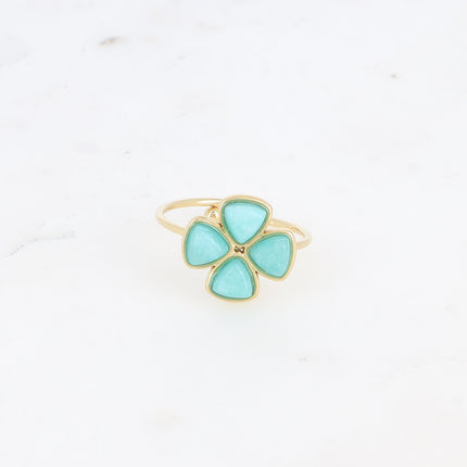Bague fine - trèfle à 4 feuilles en pierre naturelle