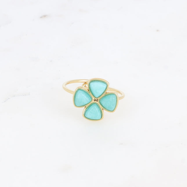 Bague fine - trèfle à 4 feuilles en pierre naturelle