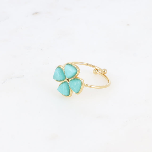 Bague fine - trèfle à 4 feuilles en pierre naturelle