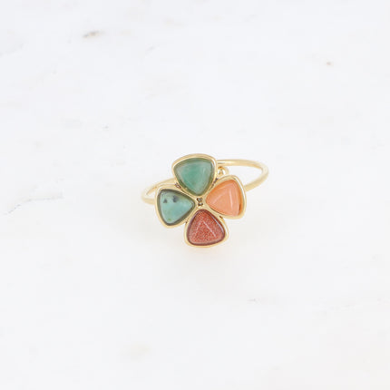 Bague fine - trèfle à 4 feuilles en pierre naturelle