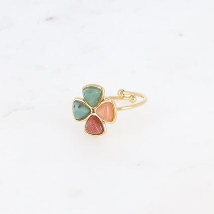 Bague fine - trèfle à 4 feuilles en pierre naturelle