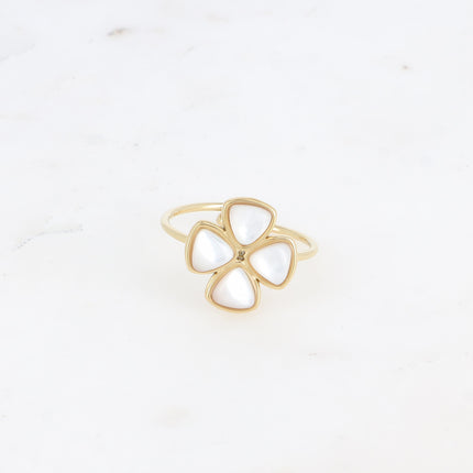 Bague fine - trèfle à 4 feuilles en pierre naturelle