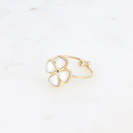 Bague fine - trèfle à 4 feuilles en pierre naturelle