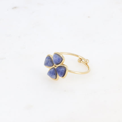 Bague fine - trèfle à 4 feuilles en pierre naturelle