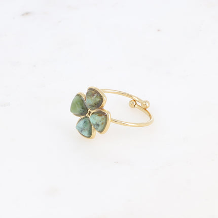 Bague fine - trèfle à 4 feuilles en pierre naturelle