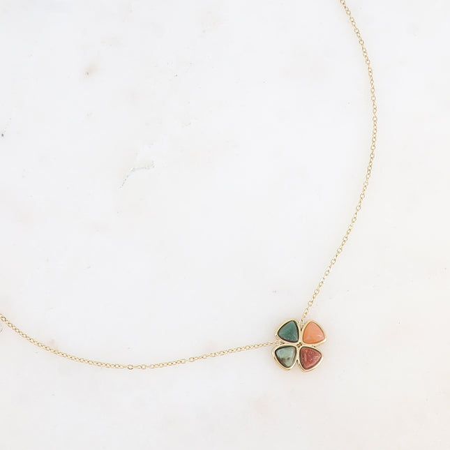 Collier - trèfle à 4 feuilles en pierre naturelle