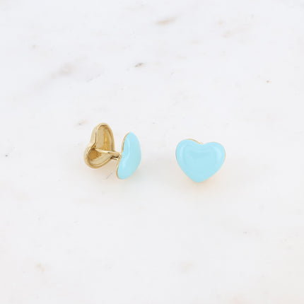 Creole earrings - double heart and enamel