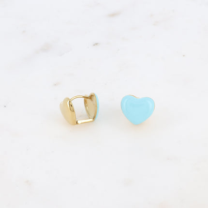 Creole earrings - double heart and enamel