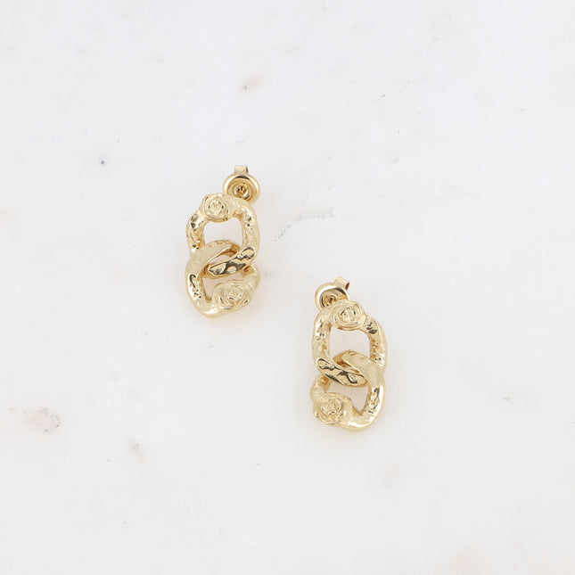 Boucles pendantes Augustine - deux maillons gourmette et motif fleur