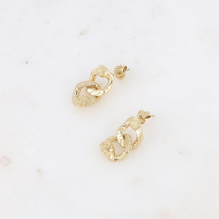 Boucles pendantes Augustine - deux maillons gourmette et motif fleur