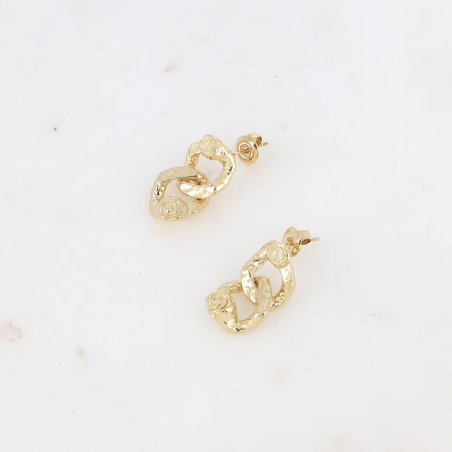 Boucles pendantes Augustine - deux maillons gourmette et motif fleur